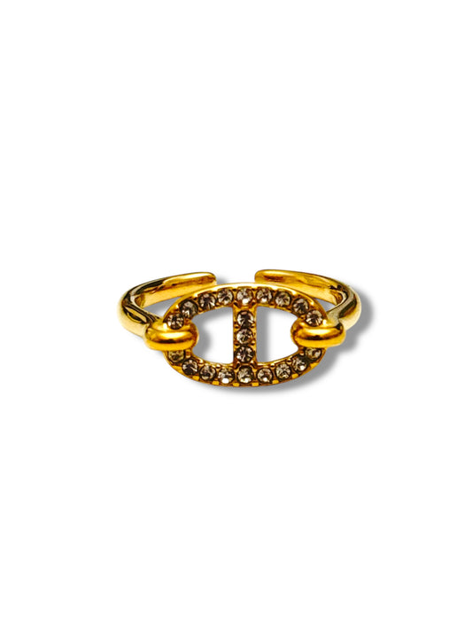 Bague Chaîne Strass Dorée